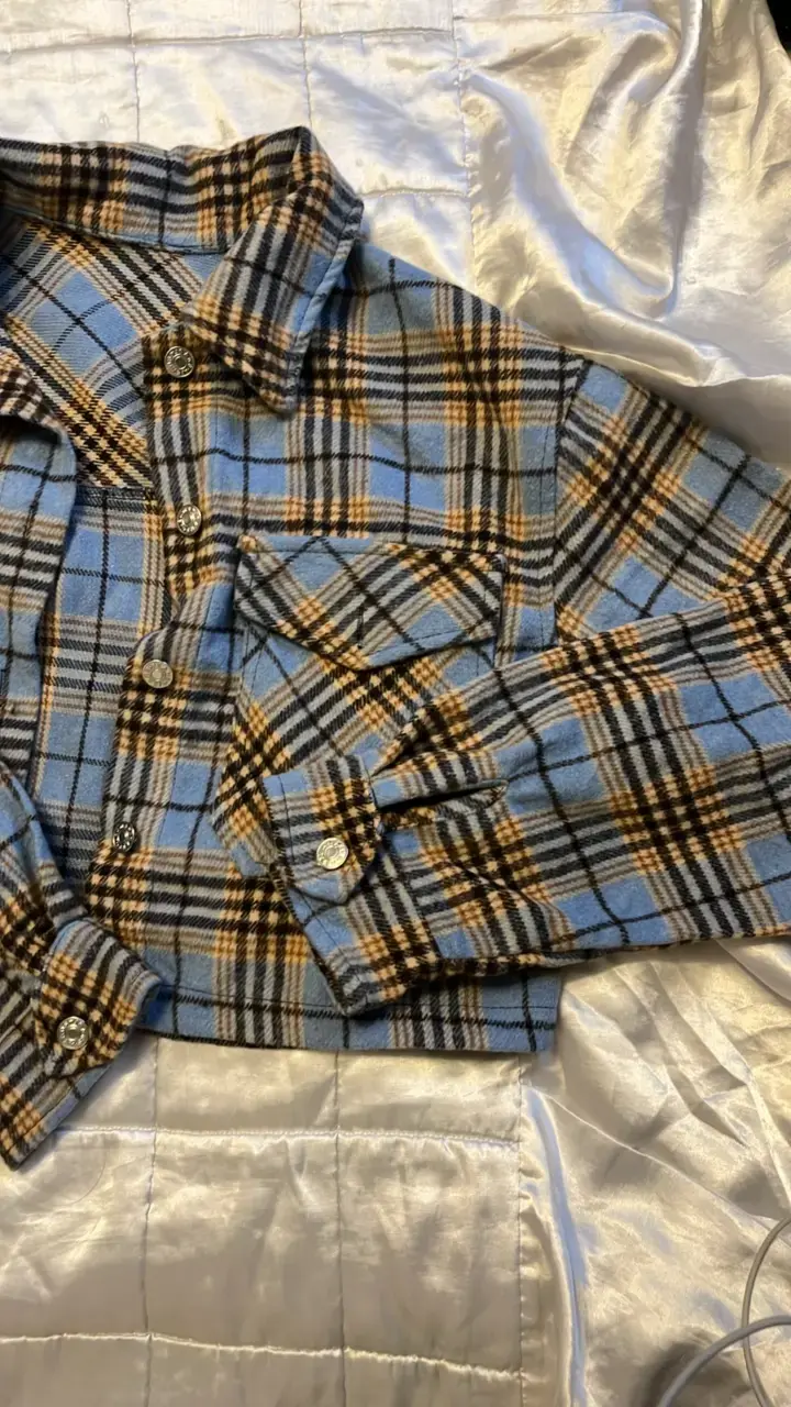 Camisa de franela a cuadros azul y marrón - 2