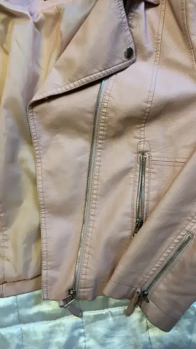 Chaqueta de cuero sintético rosa FSP para mujer - miniatura 3