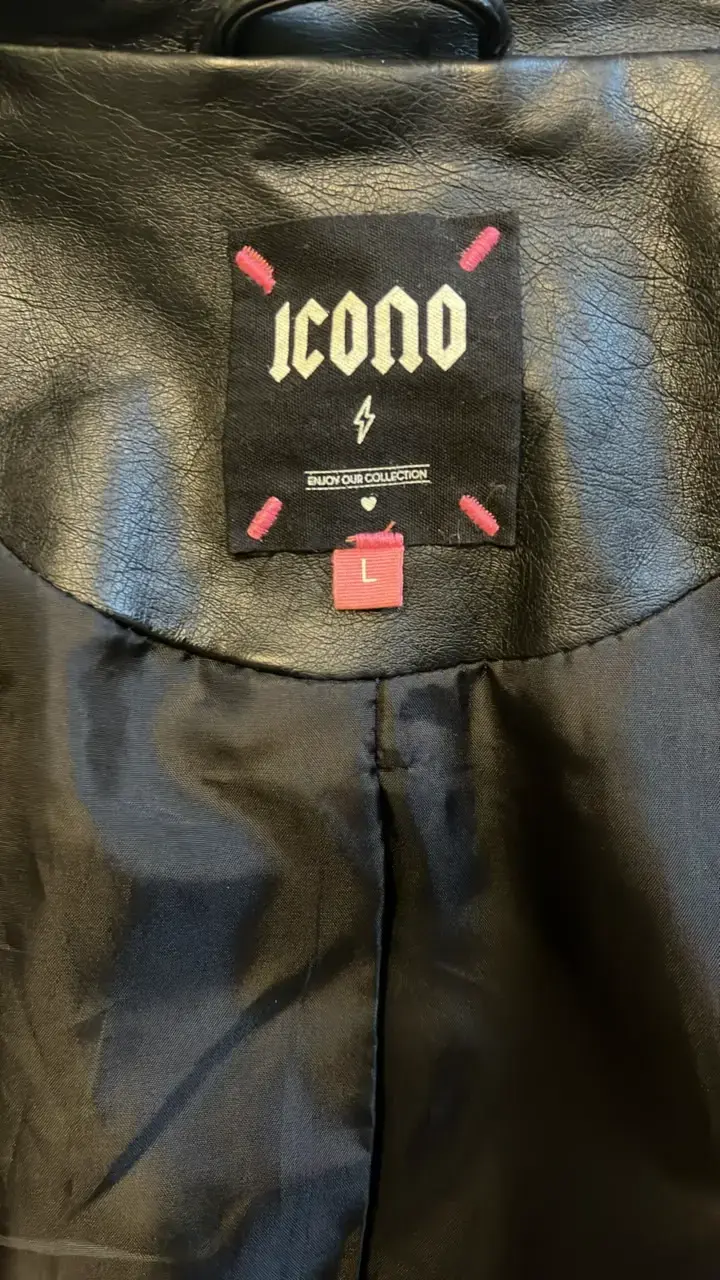 Chaqueta de cuero negra Icono con diseño de corazón - 3