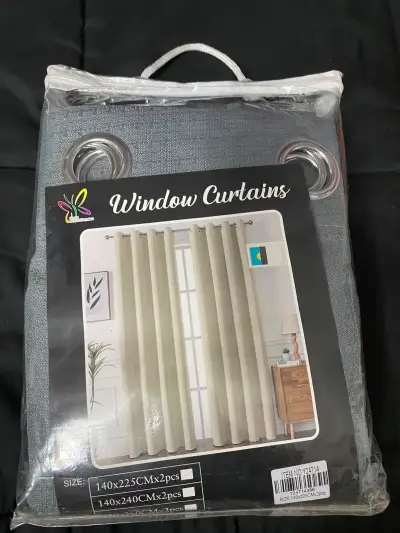 Cortinas de ventana gris con ojales 140x225 cm - miniatura 1