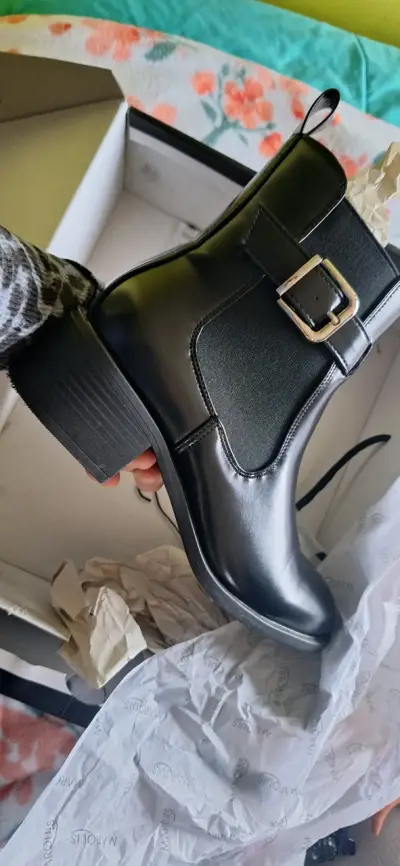 Botines de cuero negro con hebilla Marquis - miniatura 1
