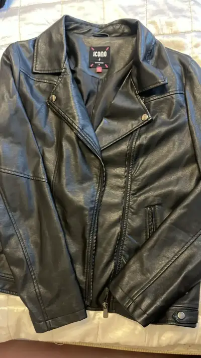 Chaqueta de cuero negra Icono Rebel Rose - miniatura 1