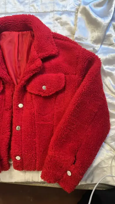 Chaqueta de lana sintética roja para mujer - miniatura 2