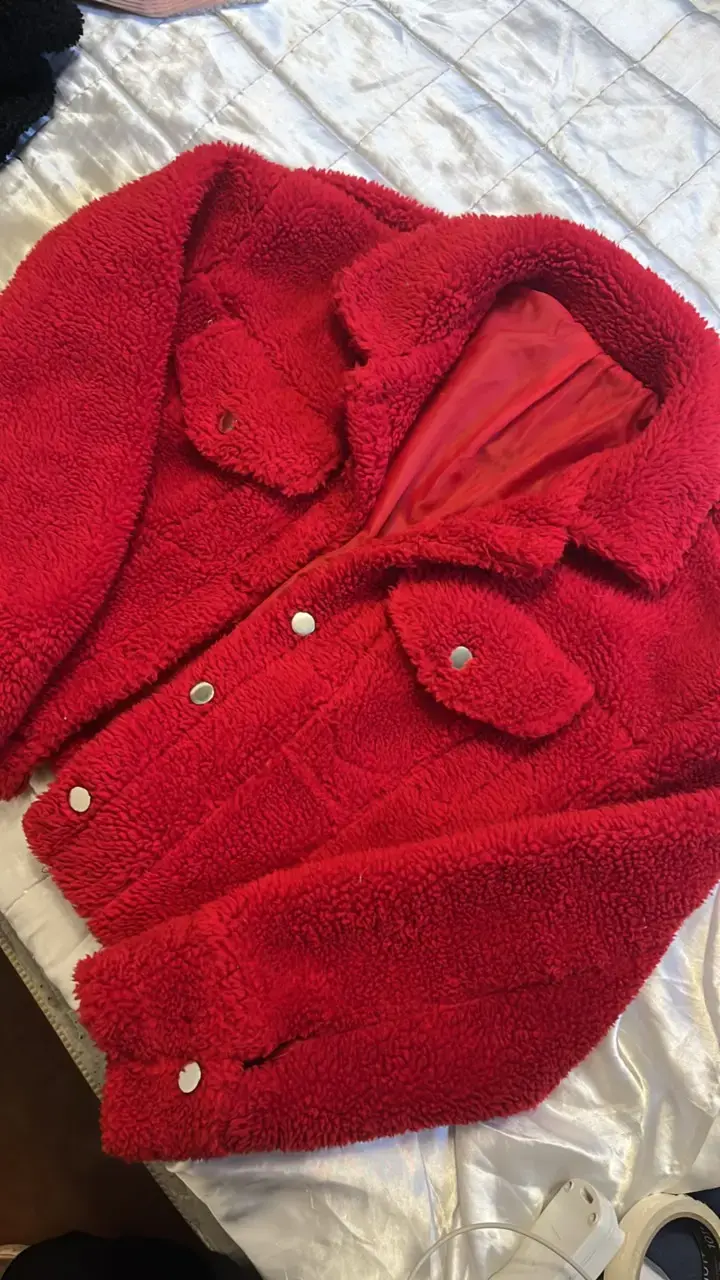 Chaqueta de lana sintética roja para mujer - 3