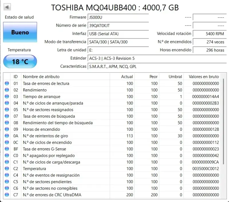 Disco duro externo Toshiba 4TB USB - 3