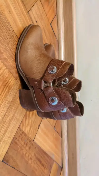 Botines de cuero marrón con hebillas Romano - miniatura 2