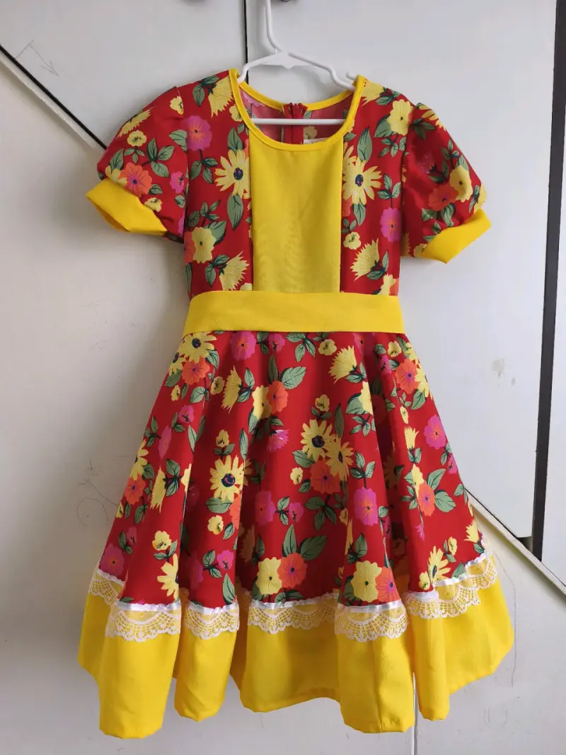 Vestido china infantil floral rojo y amarillo