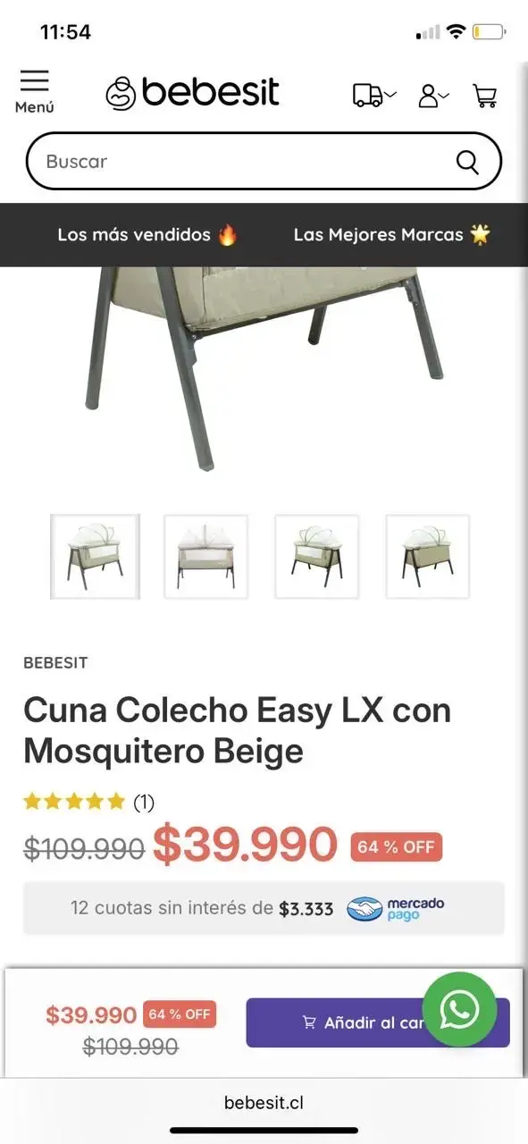 Cuna colecho Bebesit Easy LX beige con mosquitero - 2