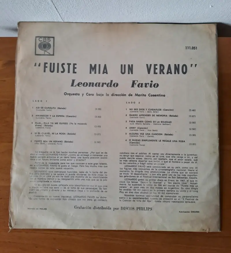 Vinilo Leonardo Favio Fuiste Mía Un Verano - 4