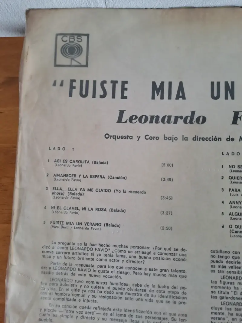 Vinilo Leonardo Favio Fuiste Mía Un Verano - 5