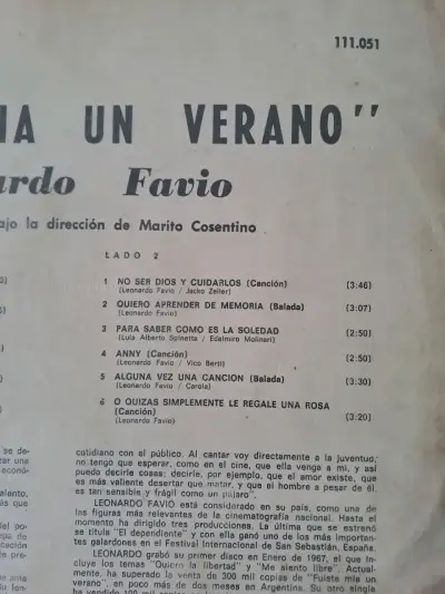 Vinilo Leonardo Favio Fuiste Mía Un Verano - miniatura 6