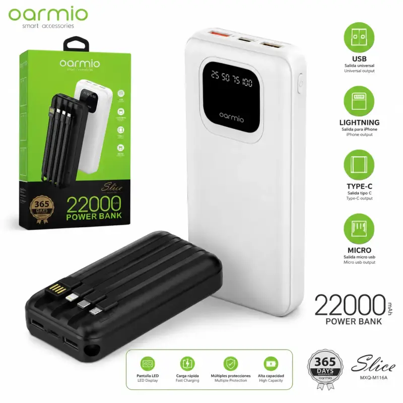 Power Bank Oarmio 22000mAh con Cables Integrados - 2