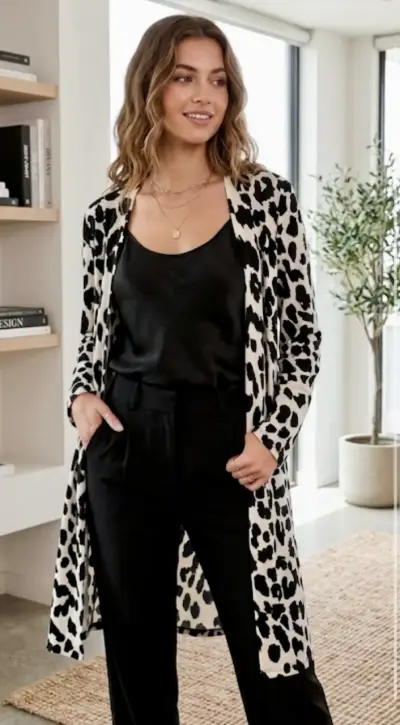 Kimono largo estampado animal print blanco y negro - miniatura 1