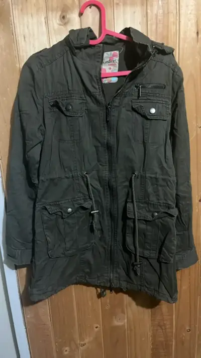 Parka verde militar mujer Cluster con capucha - miniatura 1