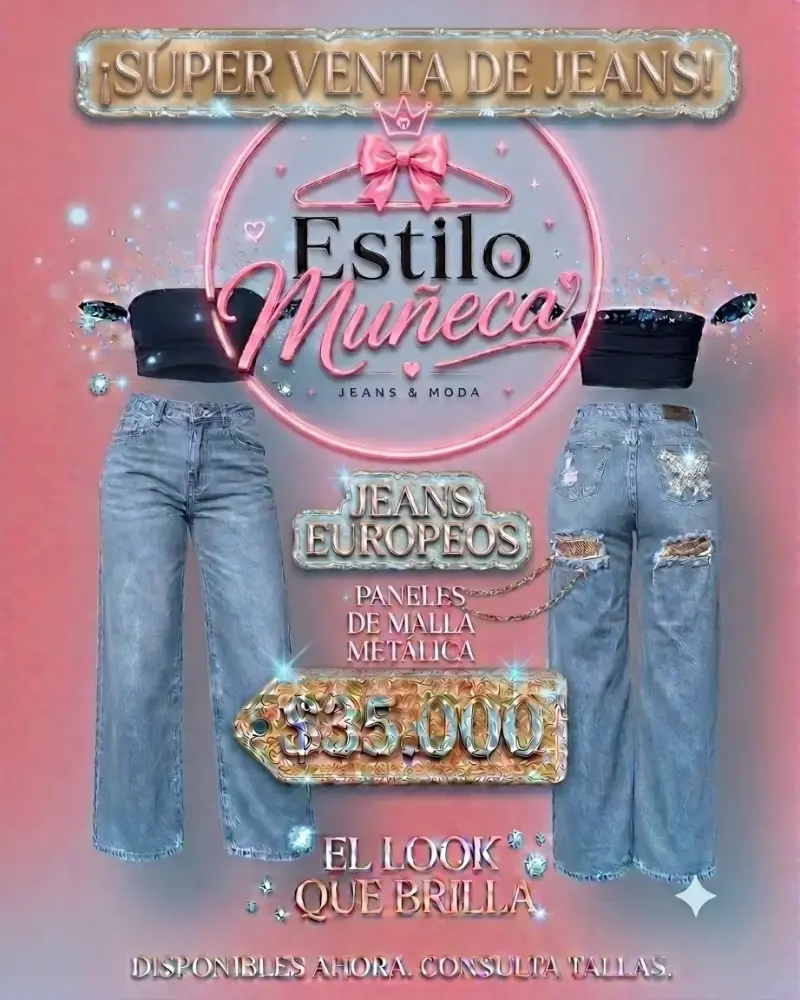 Jeans europeos con malla metálica  full moda🎀 - 6