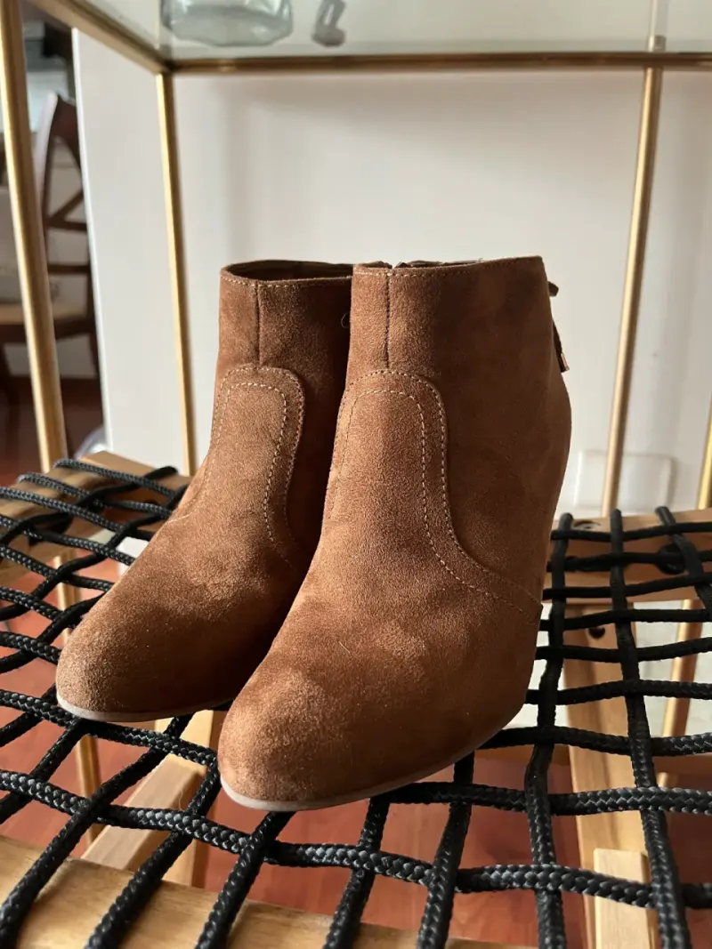 Botines de gamuza marrón con tacón alto - 5