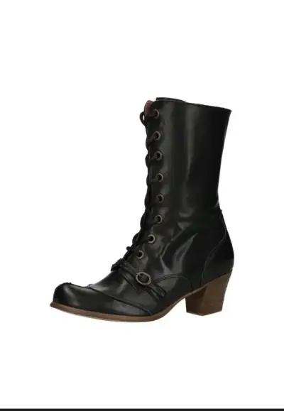 Botas de cuero negro con cordones y tacón - miniatura 1