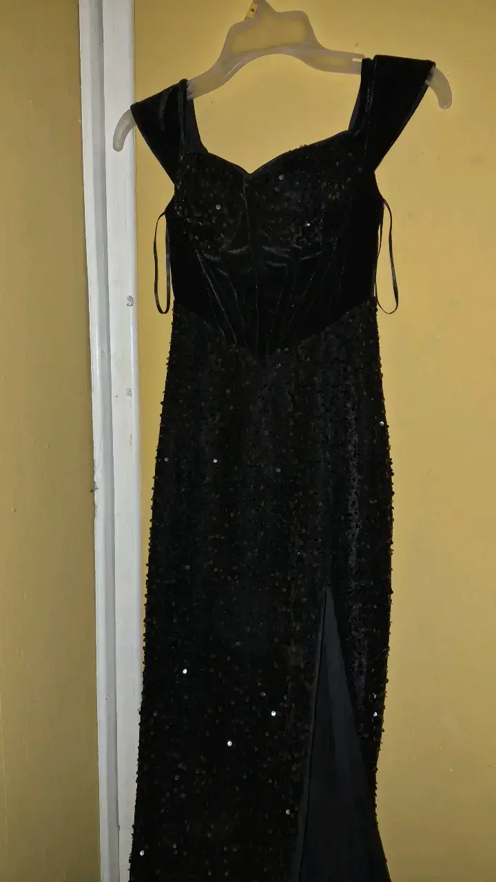 Vestido largo negro con lentejuelas talla XS - 2