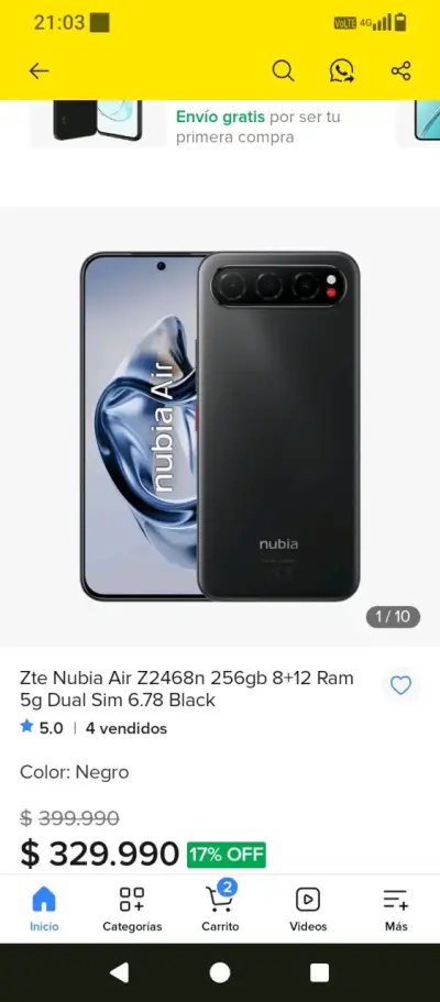 ZTE Nubia Air Z2468n 256GB Negro Dual SIM - miniatura 1