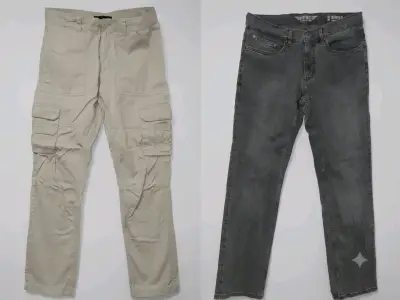 Pantalones cargo beige y jeans grises para hombre - miniatura 1