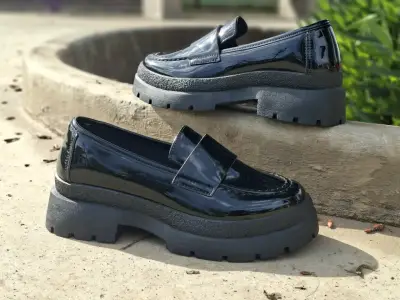 Zapatos de charol negro con suela gruesa Gotta - miniatura 4