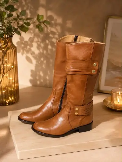 Botas de cuero marrón con detalles dorados - miniatura 1