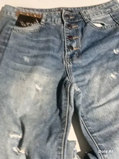 Jeans de mezclilla azul desgastados para niña - miniatura 1