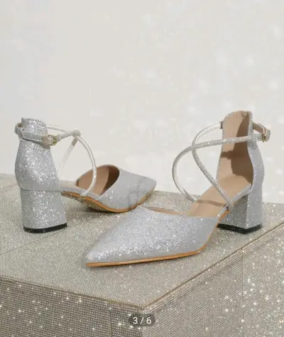 Zapatos de Tacón Plateados con Brillo para Mujer - miniatura 2