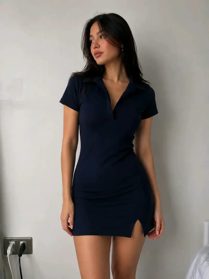Vestido azul marino casual con cuello polo