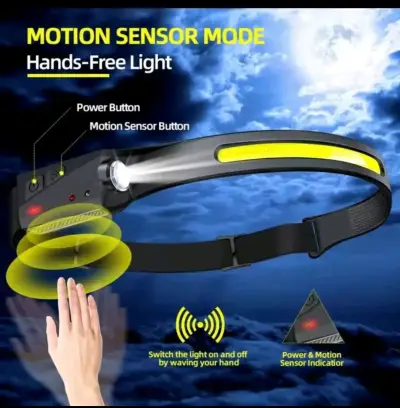 Linterna frontal con sensor de movimiento manos libres - miniatura 1