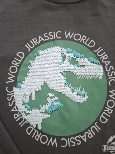 Polera manga larga Jurassic World gris para niños - miniatura 2