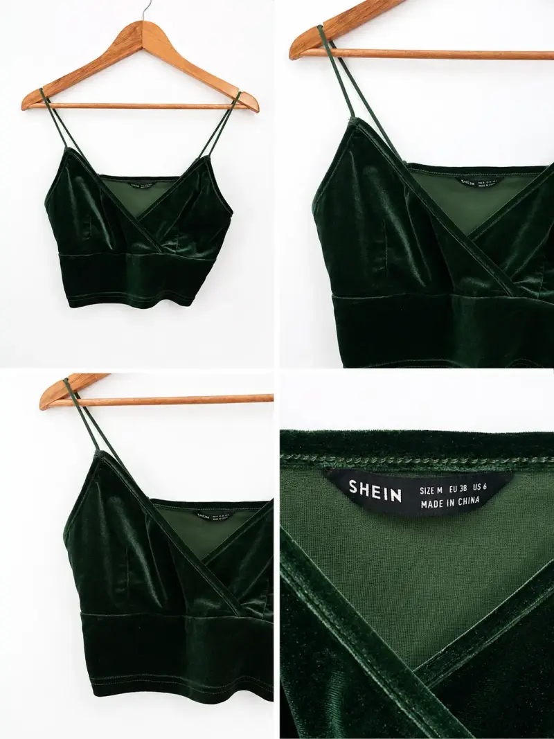 Top de terciopelo verde oscuro Shein - 3