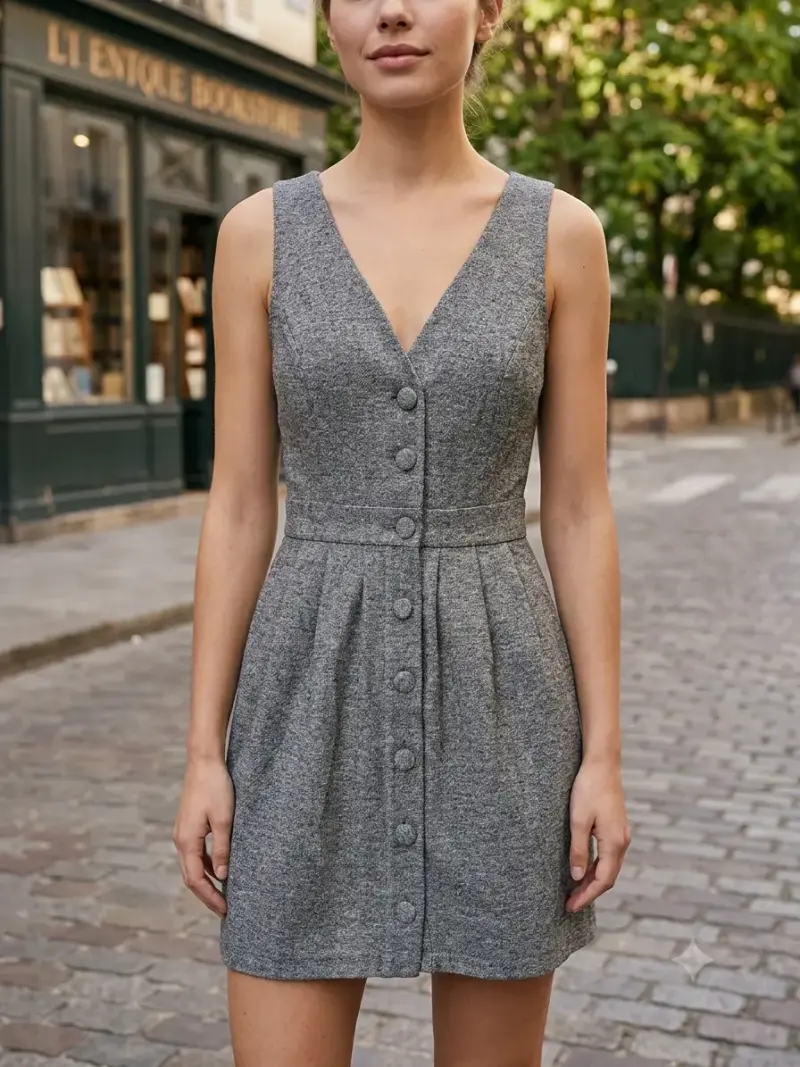 Vestido gris Trafaluc sin mangas con botones - 3