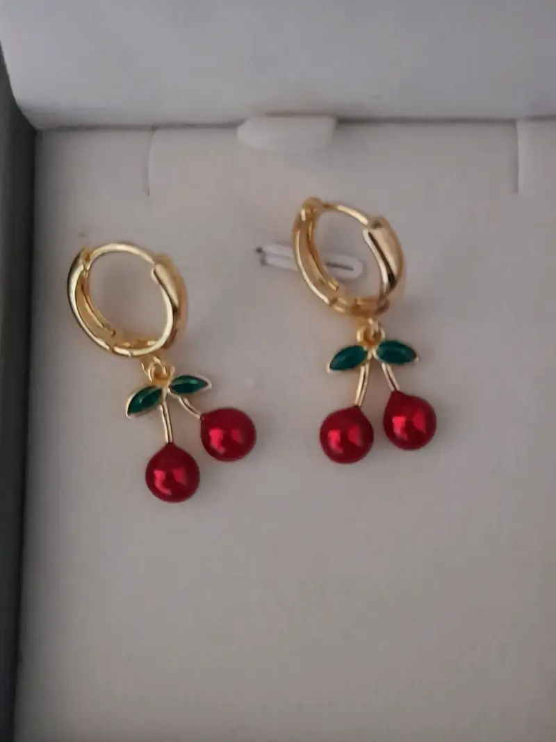 Set de joyería con cerezas en dorado y rojo baño - 2