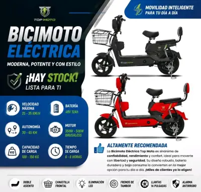 Bicimoto eléctrica TOP Moto aro 14 doble asiento - miniatura 1