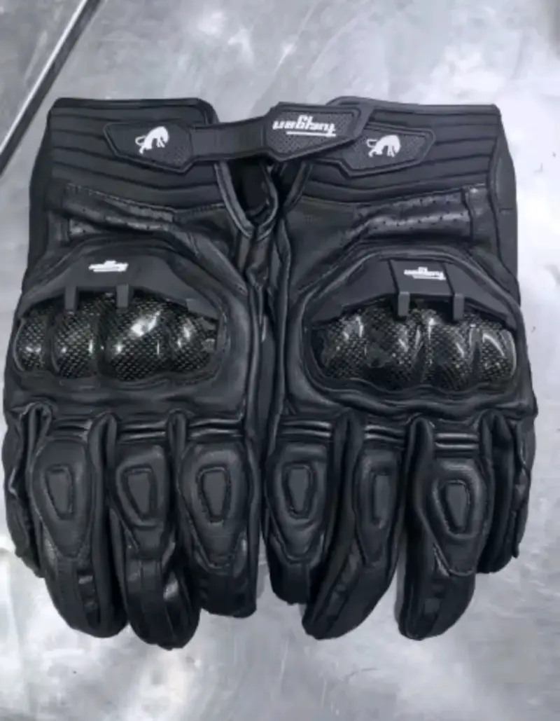 Guantes de moto de cuero negro - 3