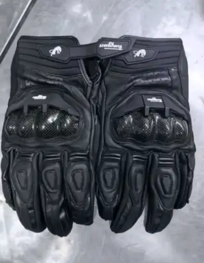 Guantes de moto de cuero negro - miniatura 3