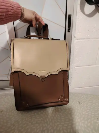 Mochila de cuero marrón y beige Ecosusi - miniatura 1