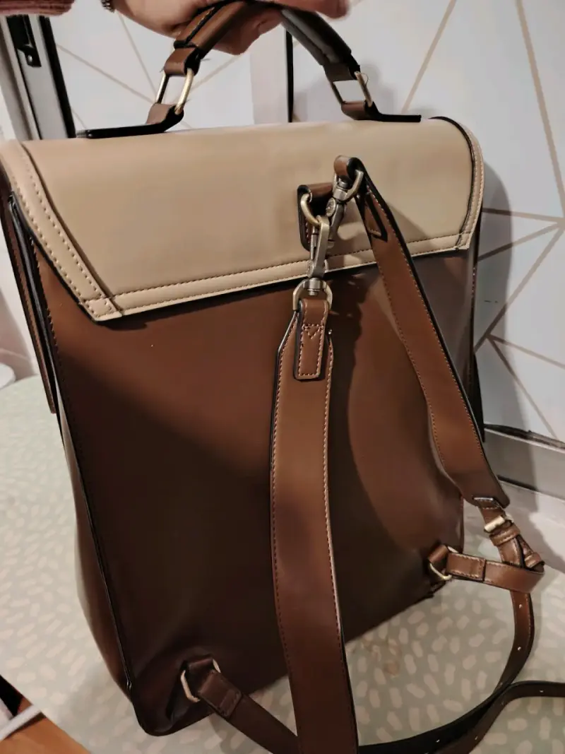 Mochila de cuero marrón y beige Ecosusi - 2