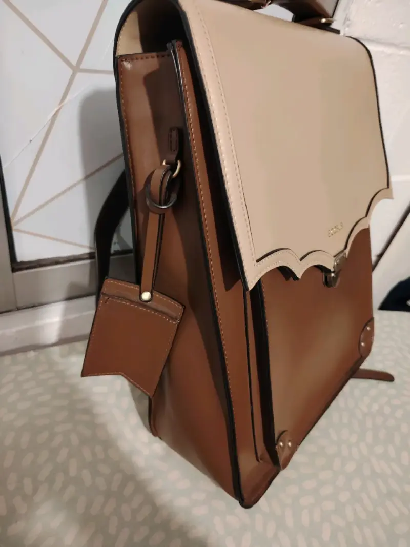 Mochila de cuero marrón y beige Ecosusi - 3