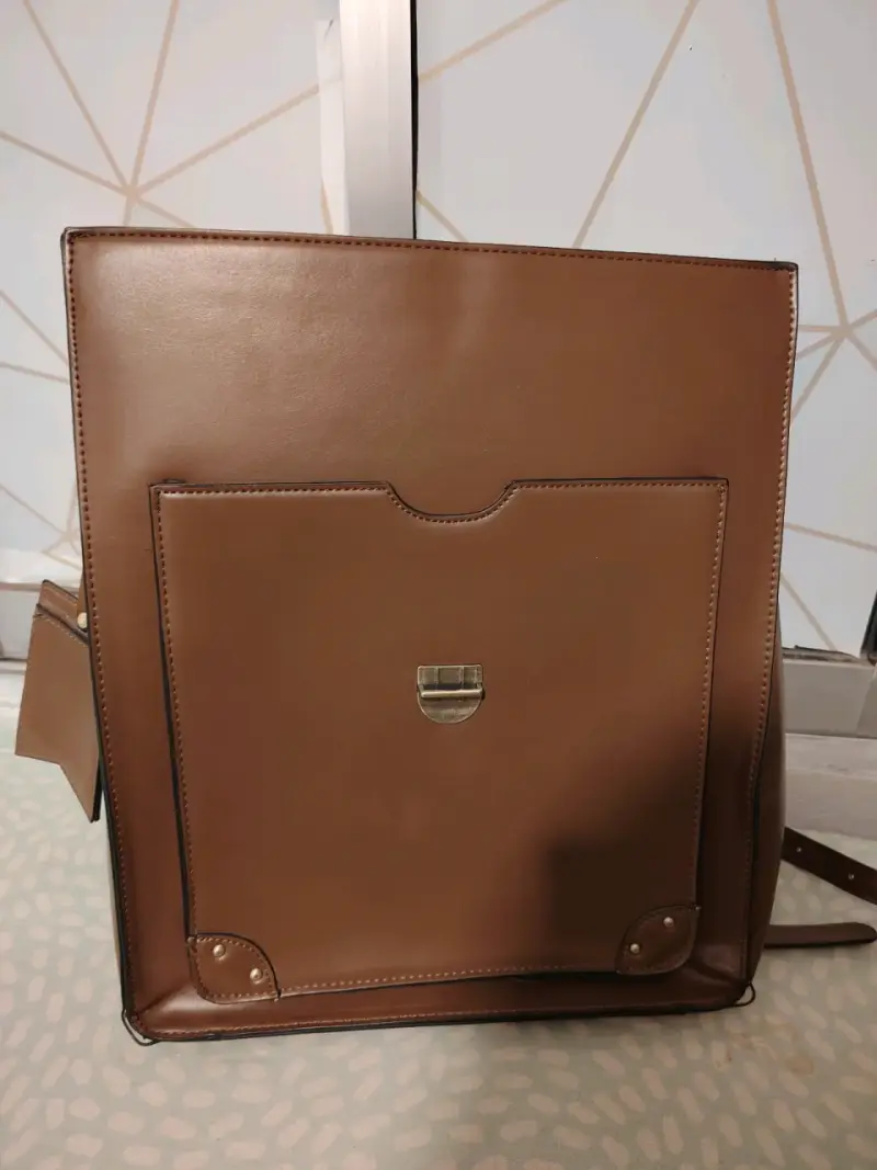 Mochila de cuero marrón y beige Ecosusi - 4