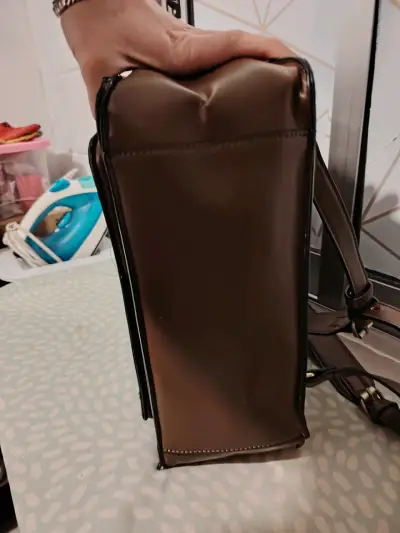Mochila de cuero marrón y beige Ecosusi - miniatura 6