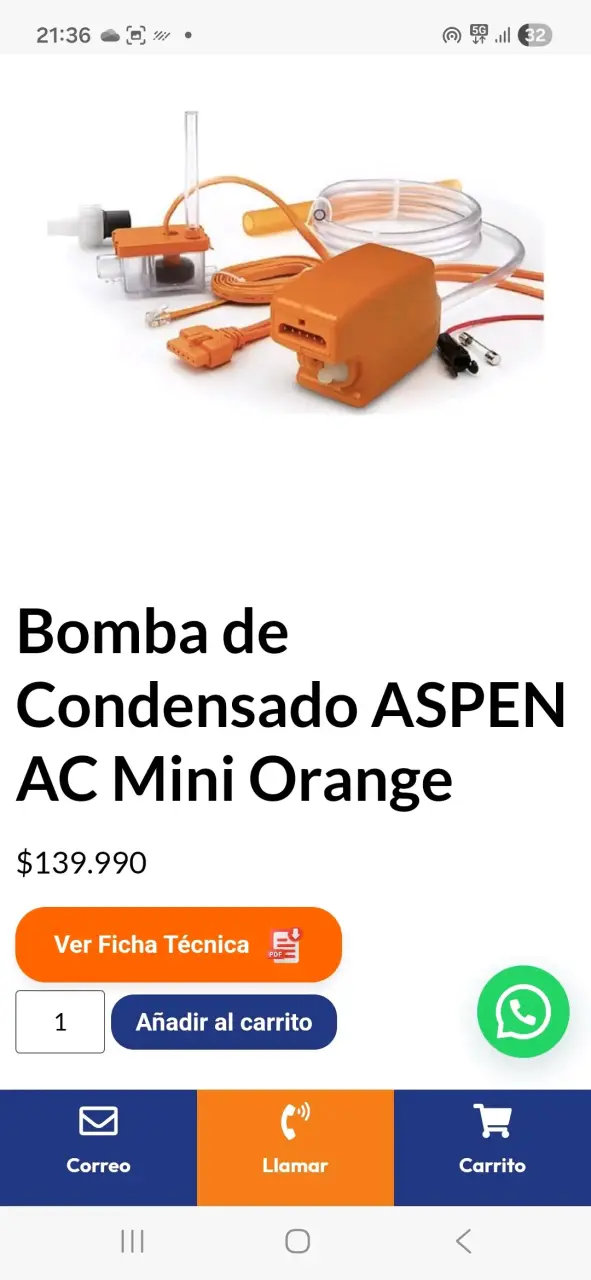 Bomba de Condensado Aspen AC Mini Orange
