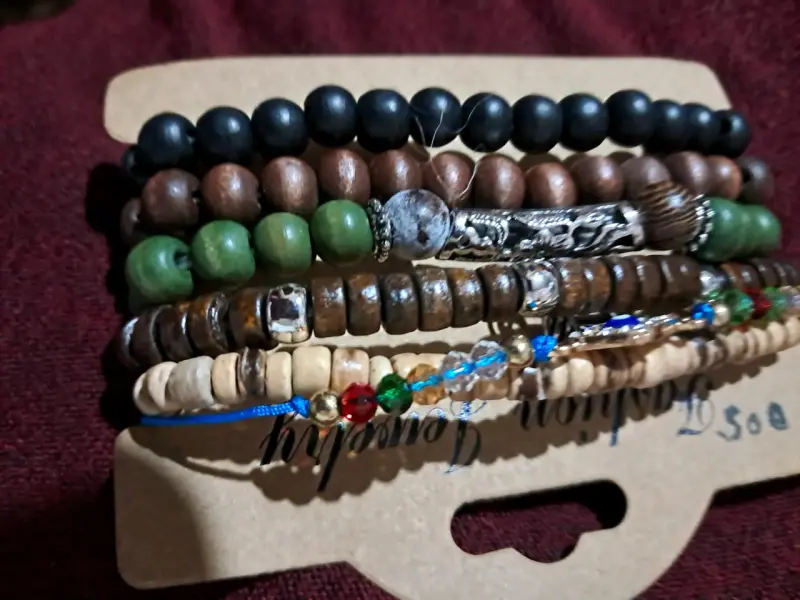 Set de pulseras de cuentas de madera multicolor - 3