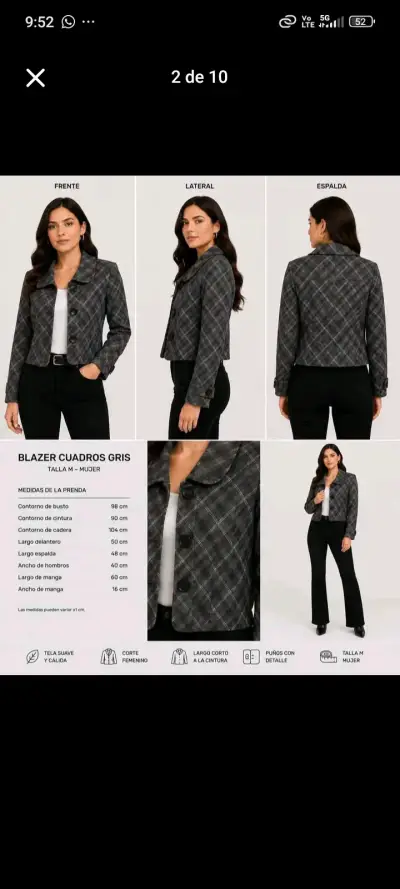 Blazer de mujer a cuadros gris talla M - miniatura 1