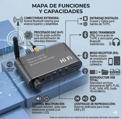 Receptor Transmisor Bluetooth HiFi Digital a Analógico - miniatura 5