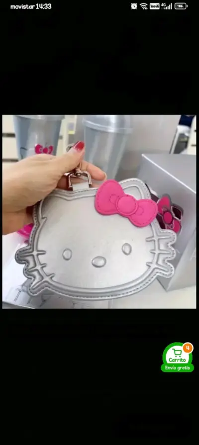 Porta Tarjeta  Hello Kitty plateado con lazo rosa - miniatura 1