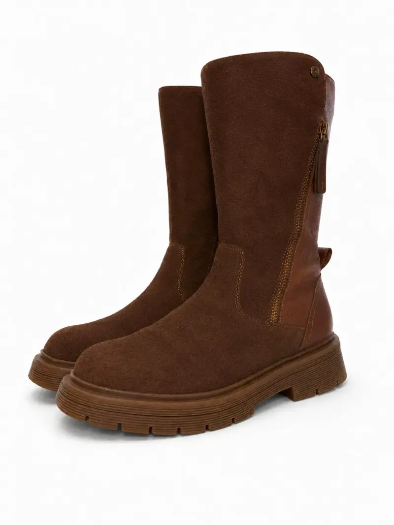 Botas de cuero marrón con cierre lateral