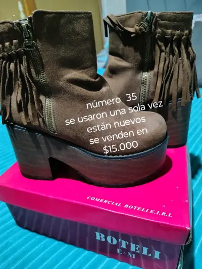 Botines de gamuza marrón con flecos talla 35 - miniatura 1
