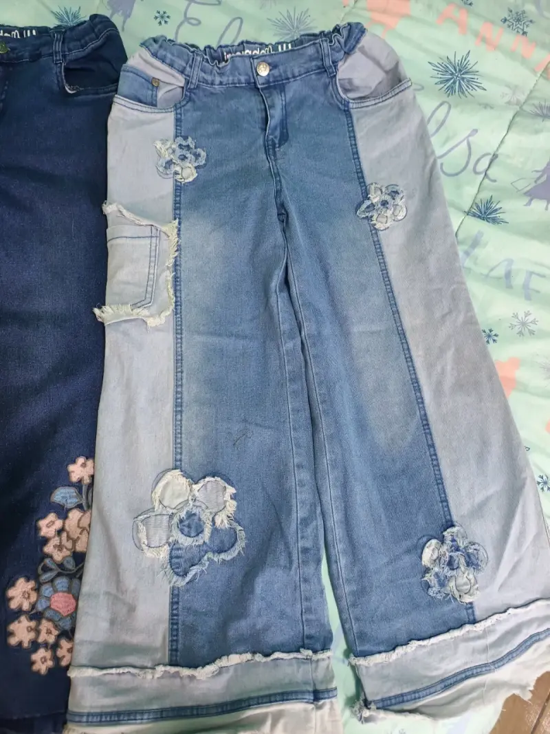 Jeans anchos con diseño floral para niña talla 14 - 1